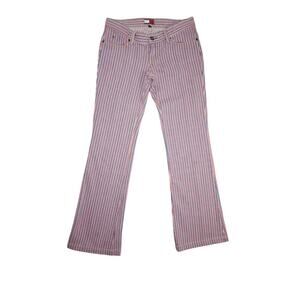 Vintage Tommy Jeans Red White Blue Striped Flare Pants Size 3 Y2K 90s Retro USA